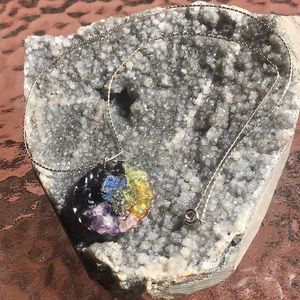 Sterling silver raw peacocks ore gemstone necklace